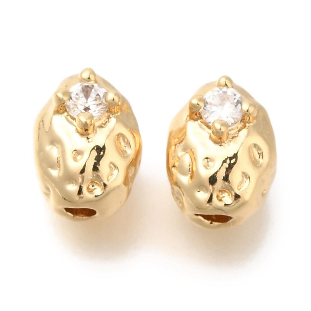 5224 20 pcs Golden Color Oval Strawberry Theme Brass Cubic Zirconia Beads